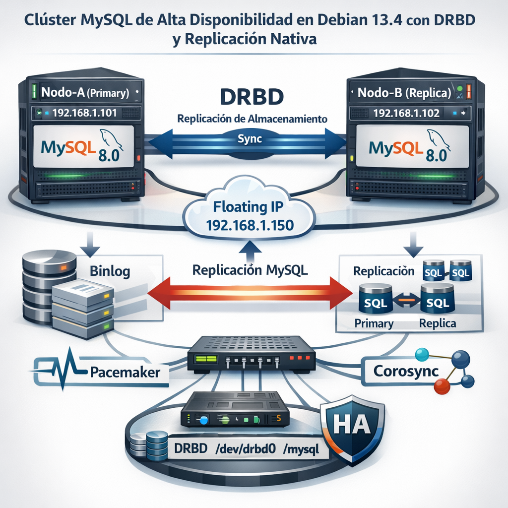 MySQL en Debian 13.4 — Clúster de Alta Disponibilidad con DRBD y ...